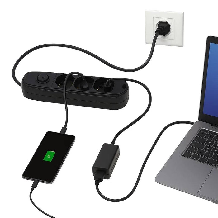 Ecova 30096x multipresa 3 uscite universali nera con cavo 1,5m e interruttore