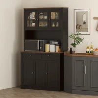 Credenza Cucina Alta con 4 Armadietti, 2 Cassetti e Piano Centrale, 100x40x180 cm, Nero