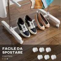 Stendino Verticale Pieghevole in Acciaio e Plastica con 6 Ruote e 3 Ripiani Regolabili, 142x55x172 cm