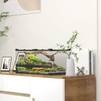 Terrario in vetro per rettili, fondo rialzato e impermeabile, serratura a pulsante