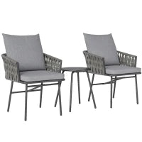 Set di Mobili da Esterno 3 Pezzi con 2 Sedie e 1 Tavolo, Set Bistrò, Rattan Sintetico, Struttura in Acciaio, Tavolo in Metallo, 4 Cuscini, Grigio