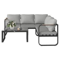 Set da Esterno 3 Pezzi con Divano 3 Posti Convertibile, Divano 2 Posti e Tavolino da Esterno, Grigio e Nero