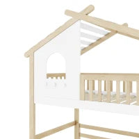 Letto a soppalco 90×200 cm con scaletta contenitore per bambini, senza materasso, Legno naturale e Bianco