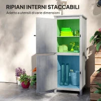 Capanno da Giardino Porta Attrezzi con 2 Armadietti, Ante con Blocco e Ripiani Rimovibili, Grigio