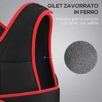 Giubbotto Zavorrato 20kg Unisex 38 Pesi Singoli, Imbottitura, Chiusure, Nero e Rosso