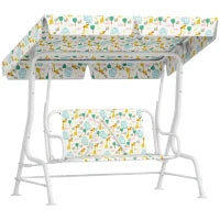 Dondolo per Bambini da Esterno a 2 Posti con Tettuccio Regolabile e Cinture di Sicurezza, 112x75x120 cm, Bianco