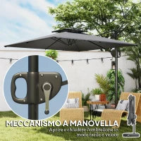 Ombrellone a Braccio 2.5x2.5 m con Base Riempibile, Manovella e Testa Inclinabile, Grigio Scuro
