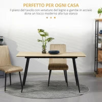 Tavolo da Cucina per 4 Persone in MDF e Acciaio, 140x80x76cm, Colore Legno e Nero