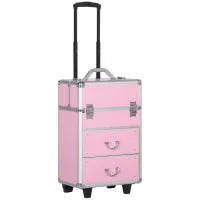 Valigetta Porta Trucchi Professionale, Trolley Make Up Rinforzato con Blocco a 2 Chiavi e Ruote, 36x23x58 cm, Rosa