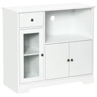 Mobile Portamicroonde, Buffet da Cucina, Armadio Portaspezie, per Cucina, Sala da Pranzo, Vetro Temperato e Legno, 90 x 40 x 82 cm, Bianco