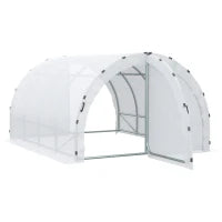 Serra da Giardino a Tunnel con Area 12 m², Struttura Tubolare Rinforzata 25 mm, Doppia Porta con Maniglie, 4L x 3l x 2H m, Bianco