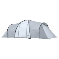 Tenda da Campeggio 5 Posti con 2 Camere Impermeabile con Baldacchino, 590x245x193 cm, Grigio