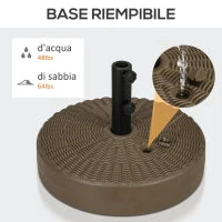 Base per Ombrellone con 2 Manopole Incorporate, in HDPE e Acciaio, Ø51x36 cm, Marrone e Nero