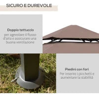 Gazebo Riparo per Barbecue BBQ Tendone da Esterno Doppio Tetto in Poliestere, 245 x 148cm, Caffè