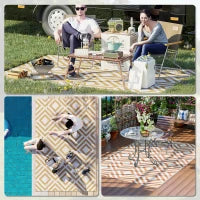 Tappeto Esterno per Balcone e Terrazza Reversibile con Fantasia Geometrica, 182x274 cm, Marrone e Bianco