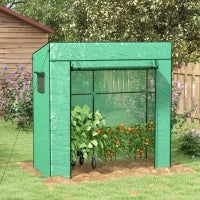 Serra da Giardino a Murale Adossata con 1 Porta a Scomparsa, Telo PE Rinforzato, 2 Finestre, 196L x 77l x 197/178H cm, Verde