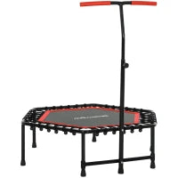 Trampolino da fitness 114 cm, corde elastiche, maniglia regolabile 3 posizioni, trampolino per esercizi silenzioso, rosso
