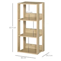 Libreria Scaffale in Legno a Parete con 3 Ripiani, Antiribaltamento, Piedini Antiscivolo, 40x29.2x87.9cm