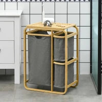 Cesto per Biancheria Cesto per Biancheria Cesto per Biancheria Cesto per Biancheria in Bambù 3 Cesti, 49 L x 33 P x 70 H cm Grigio