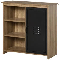 Credenza con 3 Ripiani e Armadietto, Mobile da Salotto, in Legno e Porta in Metallo, Nero