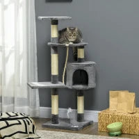Rascador per Gatti Altezza 116 cm Albero per Gatti con Pali di Sisal Cuccia Piattaforme e Giocattoli Grigio Scuro