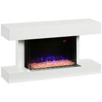 Caminetto Elettrico da Parete a 11 Colori con Spegnimento Automatico e Timer 12h, 98x27x54.5 cm, Bianco