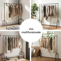 Rella Appendiabiti Attaccapanni in Metallo, Stand per Vestiti con Rotelle, Nero, 150x60x170cm