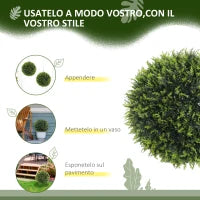 Set di 2 Piante Artificiali a Sfera con Foglie di Cedro per Casa e Giardino Ø45 cm, Verde