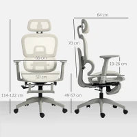 Sedia da Ufficio Ergonomica con Rivestimento in Rete, regolabile, con rotelle, braccioli e poggiatesta, Beige