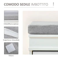 Panca Scarpiera Salvaspazio in Legno con Cuscino, 2 Cassetti con Mensola Regolabile per 8 Scarpe, 104x24x55cm, Bianco