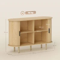 Credenza con Porte Scorrevoli, 4 Compartimenti e Gambe in Legno 120x40x78 cm Rovere