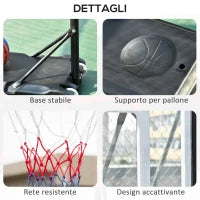 Canestro Basket Altezza Regolabile 160-210cm, Struttura in Acciaio e Base con Ruote, Tabellone in PE Trasparente