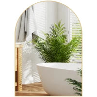 Specchio da parete arrotondato specchio da bagno con cornice in lega di alluminio per camera da letto soggiorno ingresso 50 × 70 cm oro