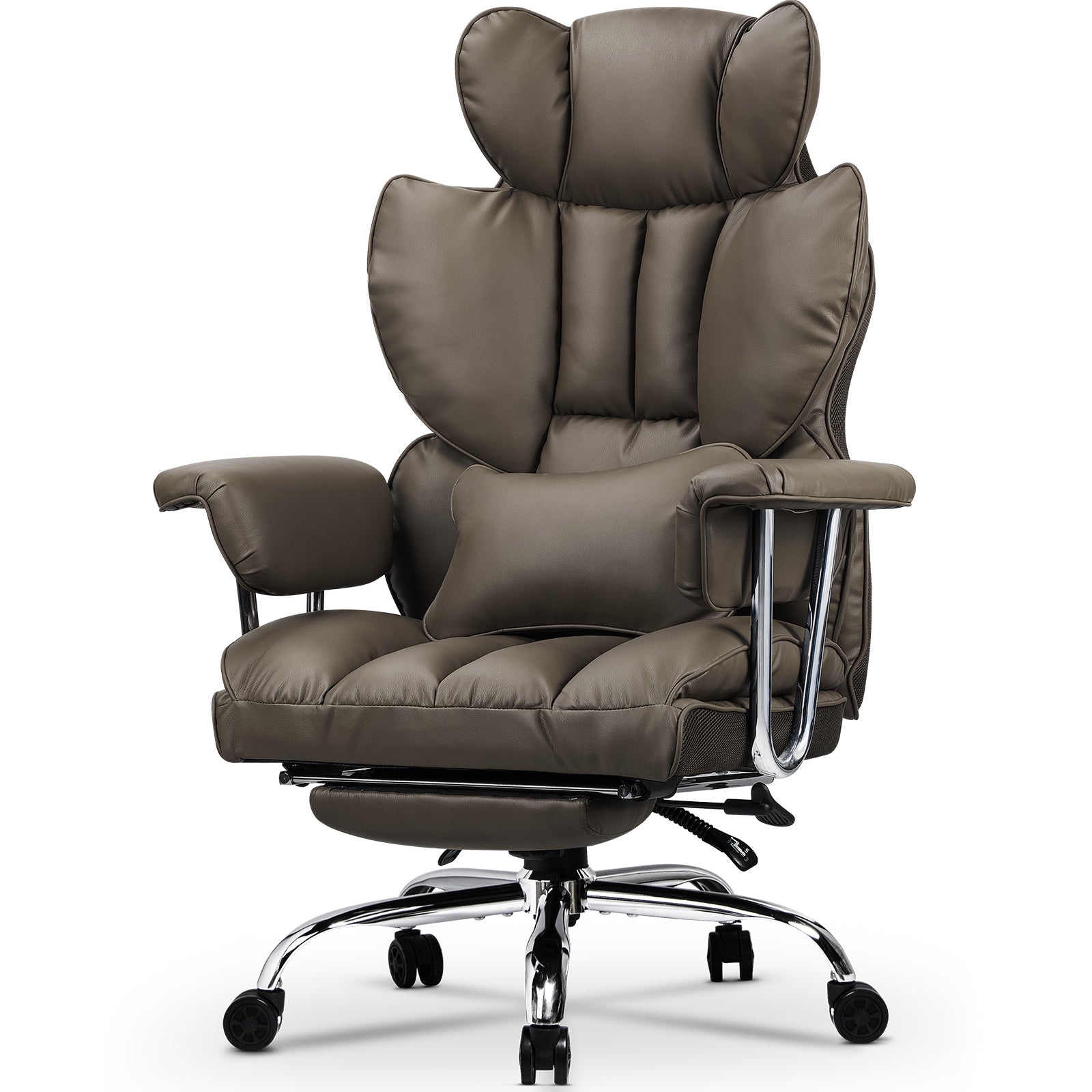 Sedia da Ufficio - RATTANTREE - Poltrona presidenziale - Sedia Girevole con Schienale Alto in Pelle, con Poggiatesta, Bracciolo e Poggiapiedi Retrattile - Marrone