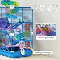 Gabbia per Criceti a 5 Livelli con Tubi, Ruota, Scale, Casetta e Bottiglia, 46x30x58 cm