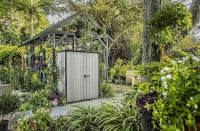 Porta Attrezzi da Giardino High Store+, 1400L, Effetto Legno Spazzolato, Grigio, 140x73,6x170,4H cm