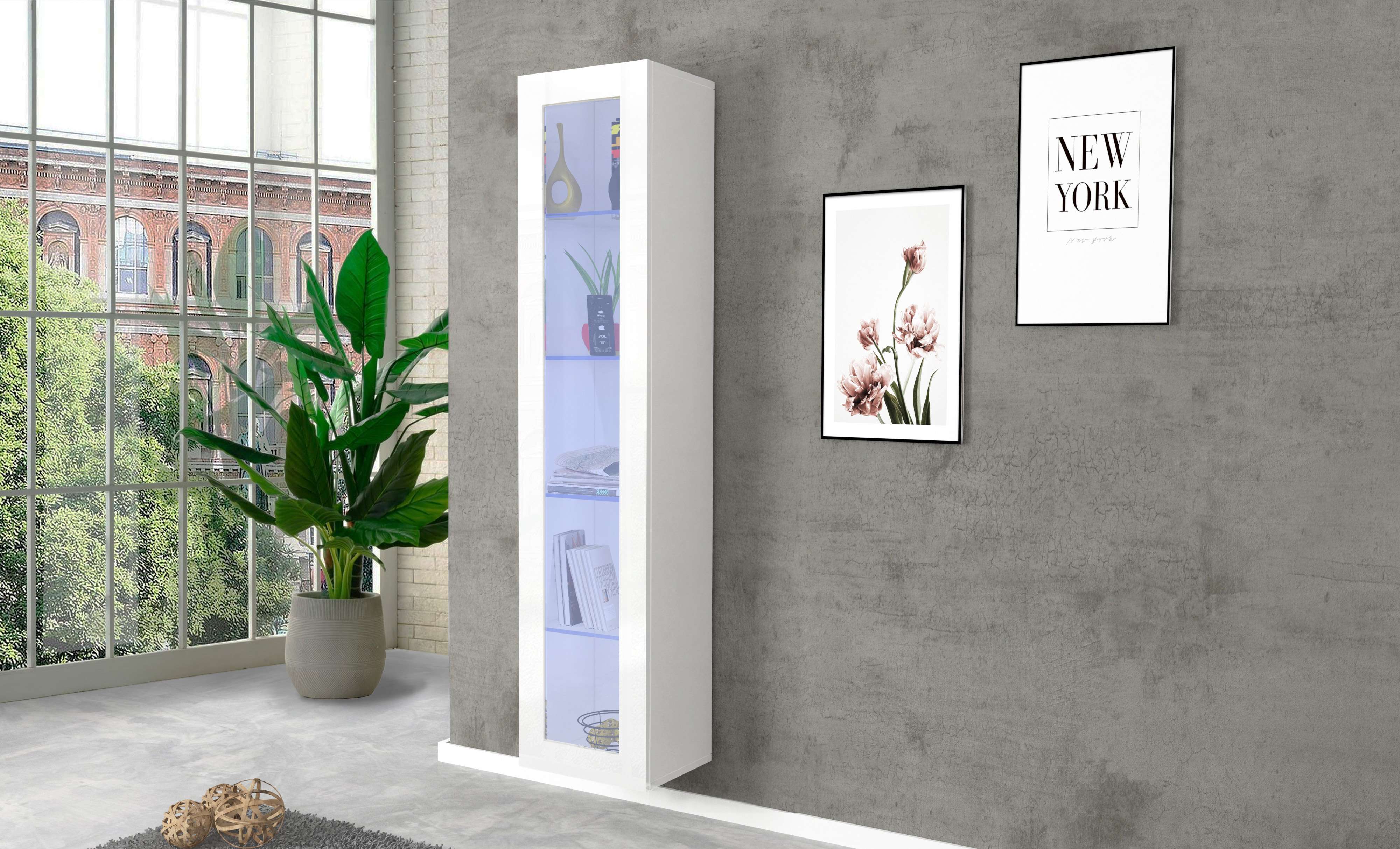 Mobile Vetrina MARUSKA L 40 x H 180 x P 30 cm colore bianco lucido