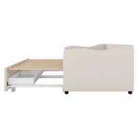 Divano letto 90x200 cm con letto estraibile e 2 cassetti, senza materasso, Beige