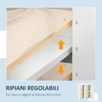 Mobiletto da Salotto Bianco in Truciolato e Metallo con Luci LED Blu, 3 Ripiani Aperti e Armadietto, 75x35x82 cm