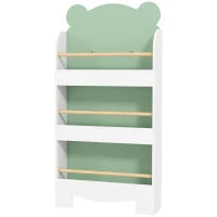 Libreria per Bambini con 3 Ripiani a Forma di Orsetto con Barriere Frontali, 55x15x110 cm, Verde