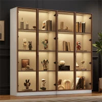 Set di 2 Vetrine con Illuminazione LED a 16 Colori, Ante a Battente e Ripiani Regolabili, 80x40x160 cm (ciascuno), Armadio Alto per Soggiorno, Bianco