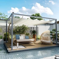 Pergola per Giardino Retrattile 4x3 m con Luci LED e Fori di Drenaggio, in Alluminio e Poliestere, Bianco Crema
