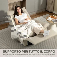 Poltrona Relax Reclinabile Manualmente con Poggiapiedi e Base Girevole Senza Braccioli, Crema