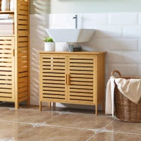 kleankin Mobile Sottolavabo Bagno in Bambù Mobile Sottovasca 2 Porte, 66 x 29 x 61,5 cm
