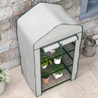 Mini Serra da Giardino con Copertura in PE, 3 Ripiani e Porta Avvolgibile, 59x39x127cm, Bianco