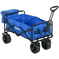 Carrello da Giardino 110L con Maniglia Telescopica e Borsa Termica da 15L in Acciaio e Tessuto, Blu