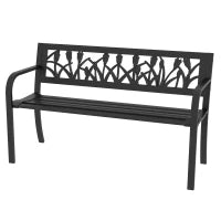 Panchina da Giardino a 2 Posti in Acciaio con Schienale Decorato e Braccioli, 125x50x75cm, Nero