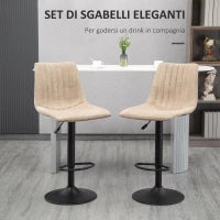 Sgabelli da Bar Set 2 Pezzi ad Altezza Regolabile, in Acciaio e Poliestere, 47.5x57.5x95-116 cm, Marrone