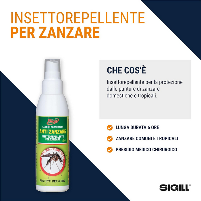 Spray anti zanzare comuni tropicali protezione 6 ore profumazione gradevole