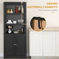 Credenza Cucina in Legno con Ripiani e Armadietto 2 Ante con Mensole Regolabili, 74.6x35.5x182.5cm